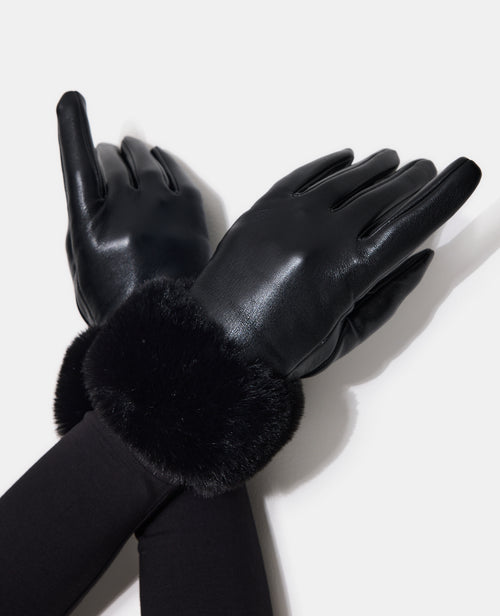 Paire de gants en simili avec fausse fourrure - PIMKIE - 1