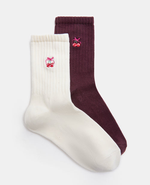 2 paires de chaussettes avec cerises brodées - PIMKIE - 1