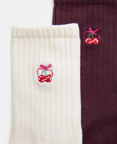 2 paires de chaussettes avec cerises brodées - PIMKIE - 2