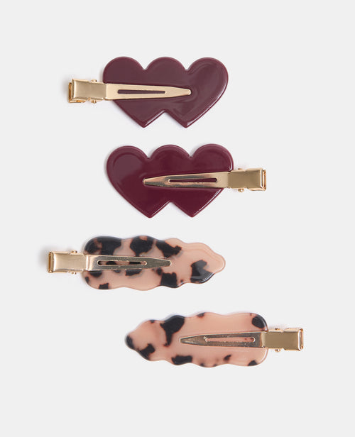 Lot de 4 pinces avec cœurs et plumes - PIMKIE - 1