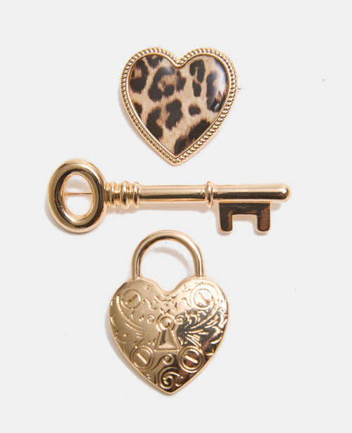 Lot de 3 broches clé, coeur et cadenas - PIMKIE - 1