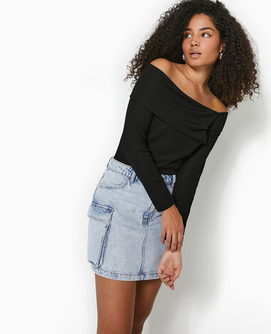 Jupe en Jean Longue Mi longue Taille Haute Noire Pimkie