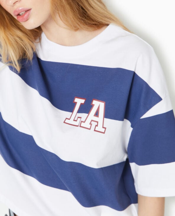 T-shirt ample et court larges rayures bleu marine - Pimkie