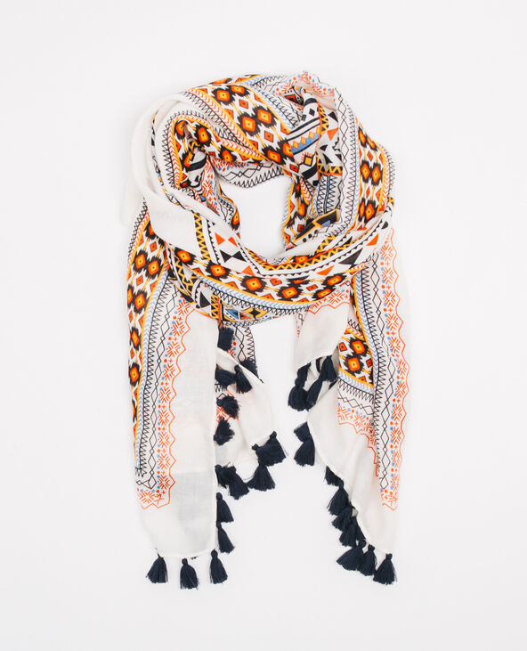 Foulard imprimé pompons blanc - Pimkie