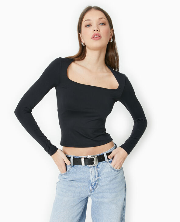 Top manches longues encolure carrée noir - Pimkie