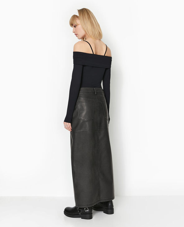 Jupe longue en faux cuir used avec poches gris foncé - Pimkie