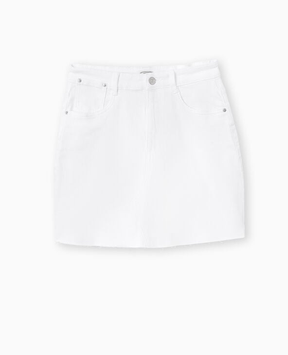 Jupe courte en jean avec bas coupé blanc - Pimkie