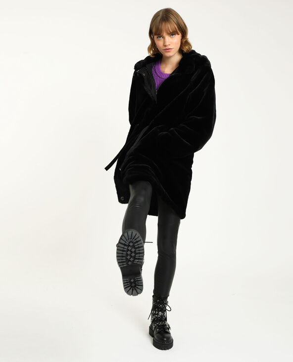 Manteau fausse fourrure noir - Pimkie