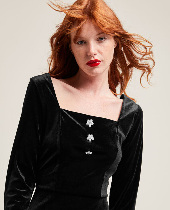 Robe patineuse en velours ras noir - Pimkie