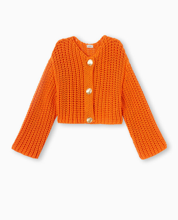 Gilet grosse maille avec boutons métalliques orange - Pimkie