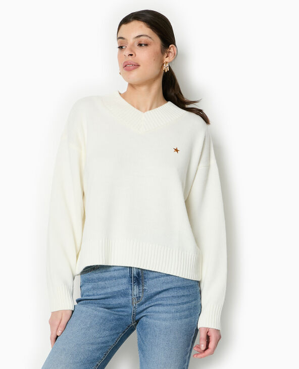 Pull col V blanc - Pimkie