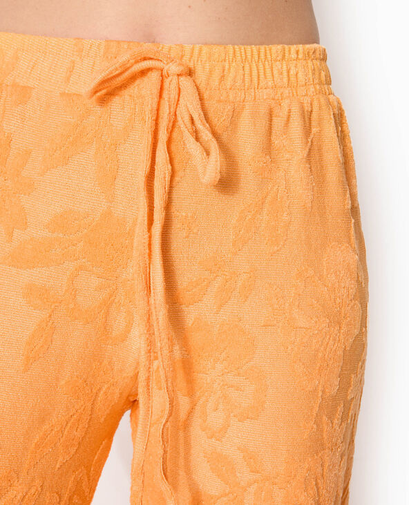 Pantalon ample en éponge jacquard motif fleurs orange - Pimkie