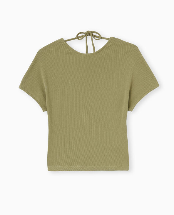 Top dos-nu en maille côtelée vert kaki - Pimkie