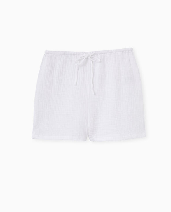 Short en gaze de coton avec lien coulissé blanc - Pimkie