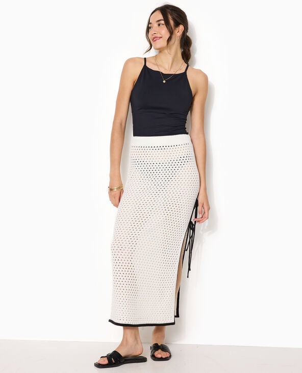 Jupe longue en crochet avec fente et nouettes blanc - Pimkie