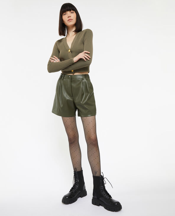 Short taille haute en simili cuir avec pinces vert kaki - Pimkie
