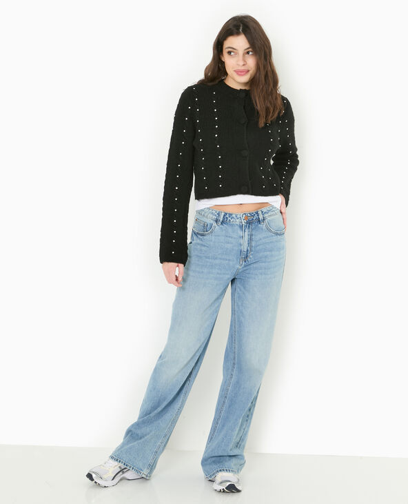 Gilet col rond avec torsades et strass noir - Pimkie