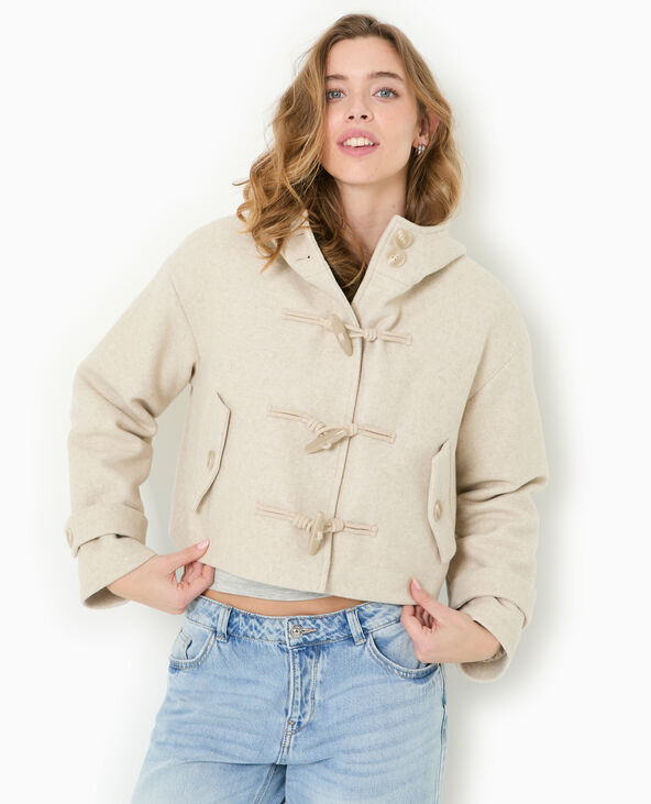 Manteau court effet drap de laine avec capuche beige - Pimkie