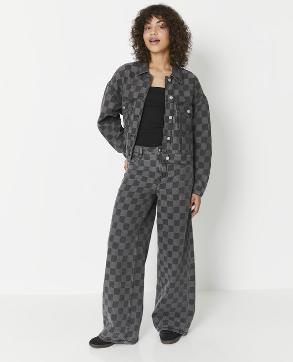 Veste courte en jean motif damiers gris - Pimkie