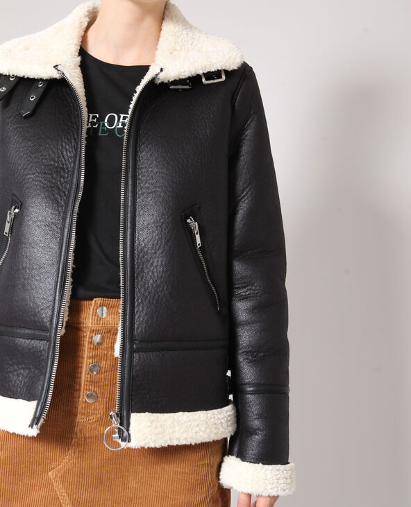 Blouson biker en fausse fourrure noir - Pimkie