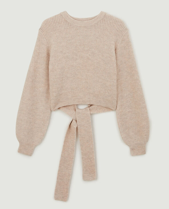 Pull court noué beige chiné - Pimkie
