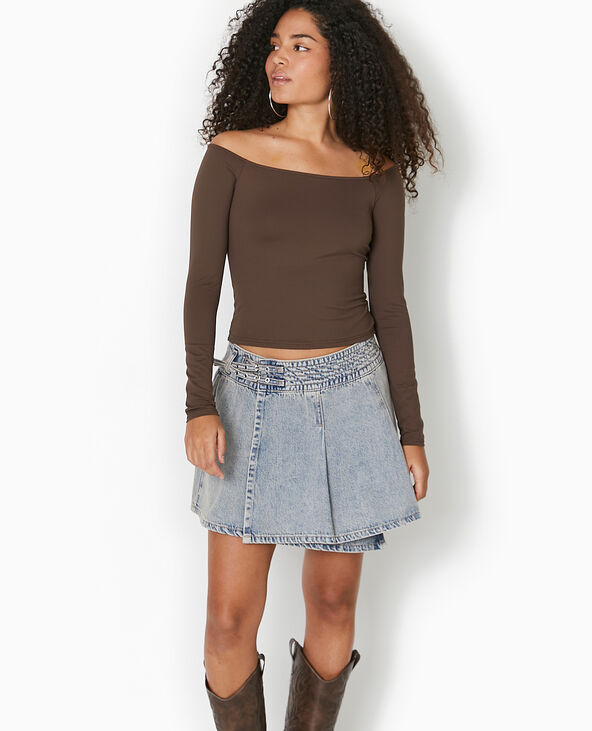 Top manches longues encolure Bardot marron - Pimkie