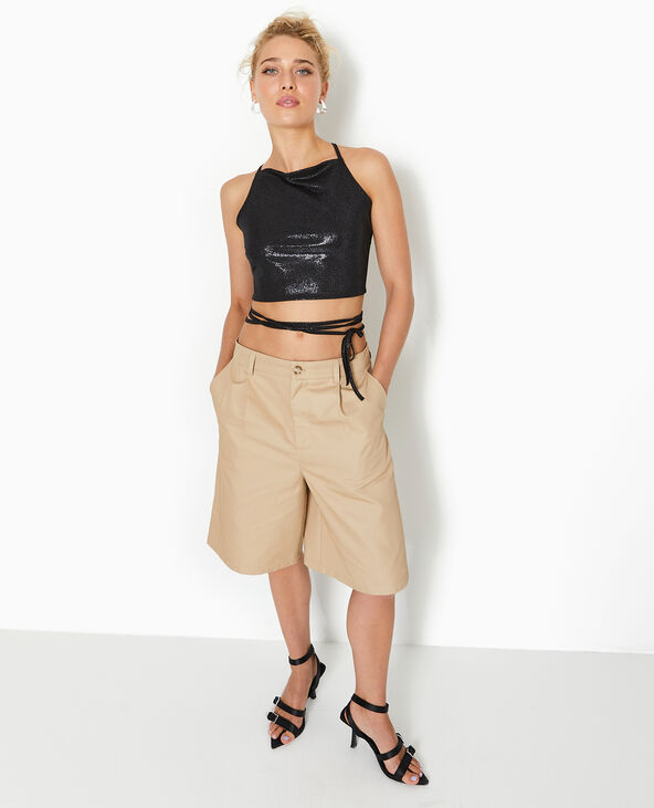 Top cropped dos-nu avec lurex noir - Pimkie