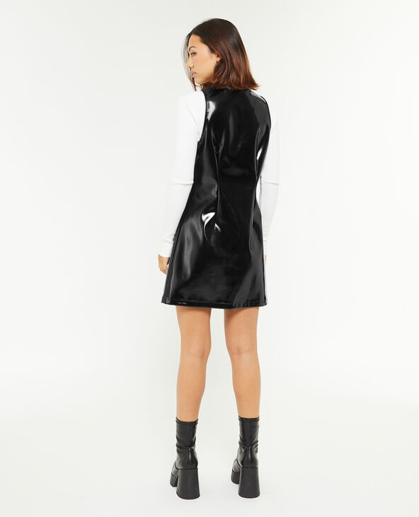 Robe courte trapèze en vinyle noir - Pimkie