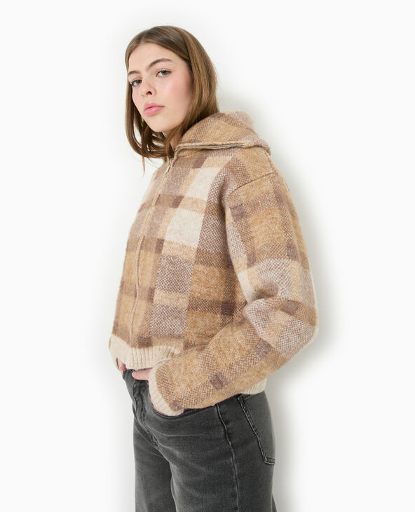Gilet à carreaux col camionneur taupe - Pimkie