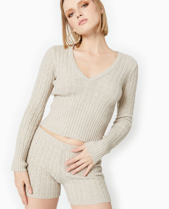 Short en maille torsadée beige - Pimkie