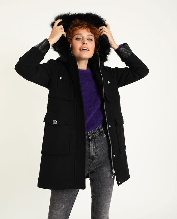 Manteau droit avec capuche fourrure Pimkie