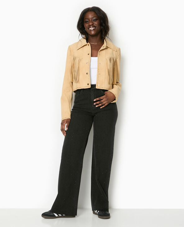 Jean wide taille haute avec brillants noirs noir - Pimkie