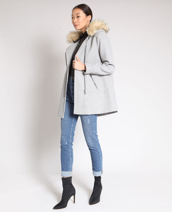 Manteau drap de laine gris chiné - Pimkie