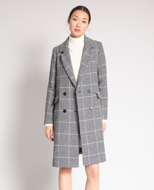 Manteau long pied de poule beige - Pimkie