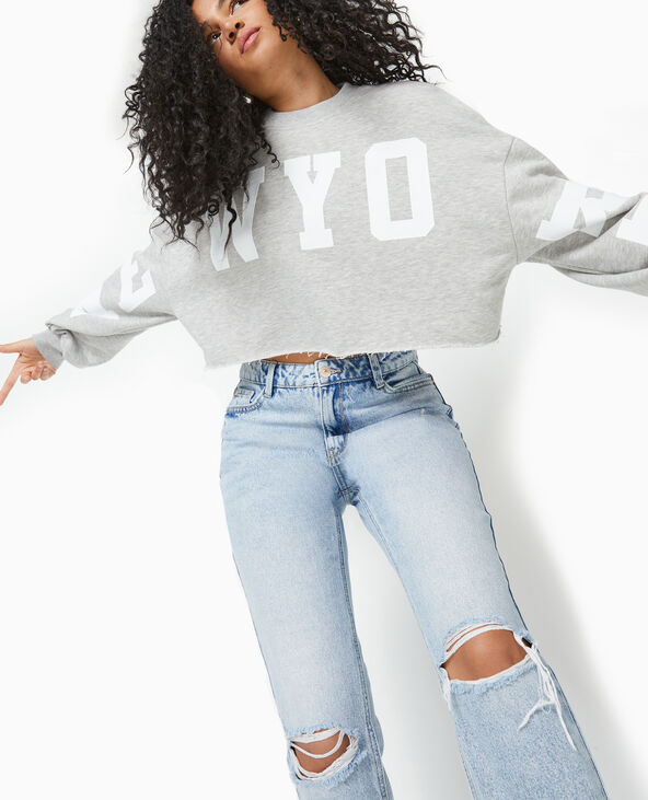 Sweat cropped base coupée avec NEW YORK gris chiné - Pimkie