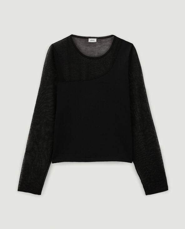 Top bi-matière effet one shoulder noir - Pimkie