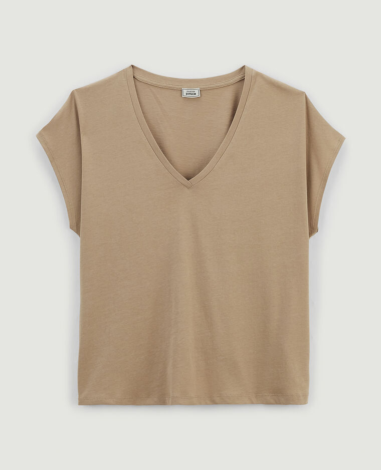 T-shirt col V manches courtes camel - Pimkie