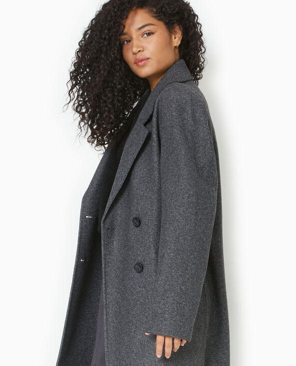 Manteau long effet drap de laine gris foncé - Pimkie
