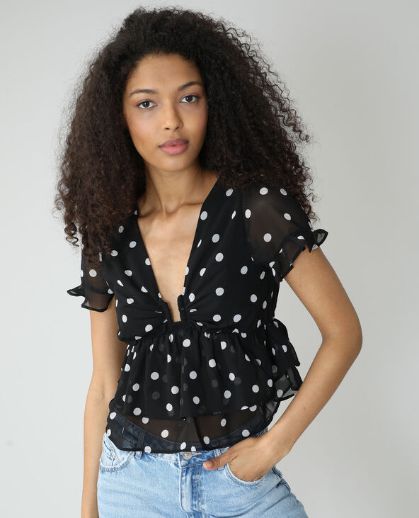 Blouse volantée à pois noir - Pimkie