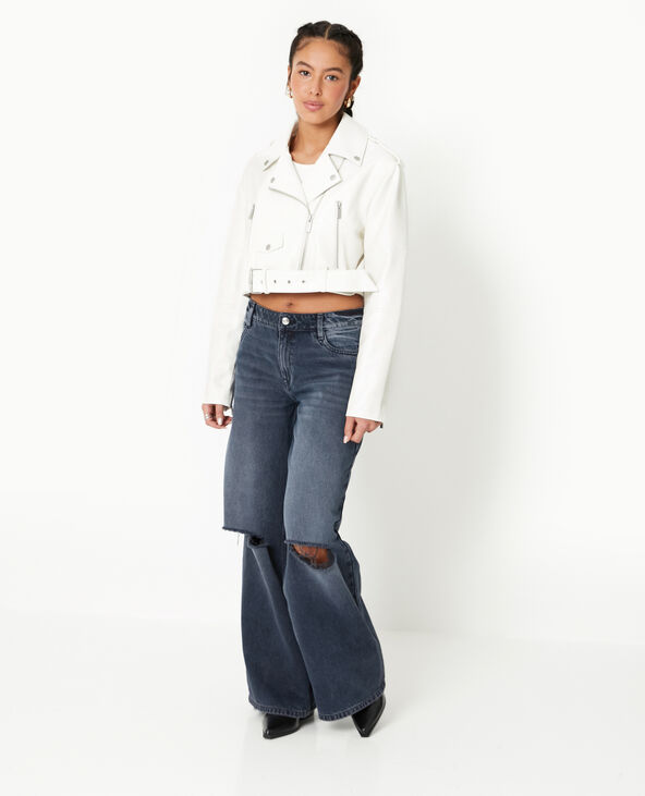 Blouson biker court avec ceinture écru - Pimkie
