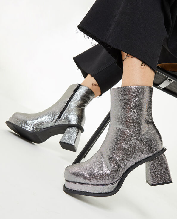 Boots plateformes en tissu argenté - Pimkie