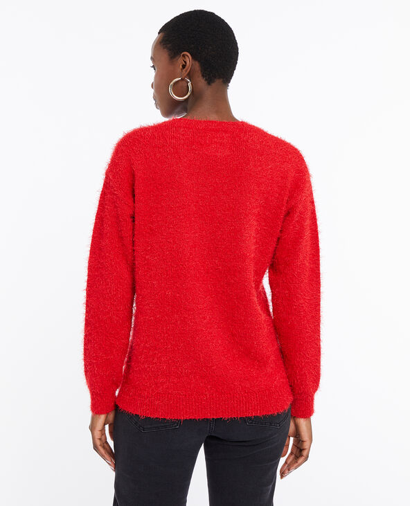 Pull de Noël avec renne en maille et sequins orange - Pimkie