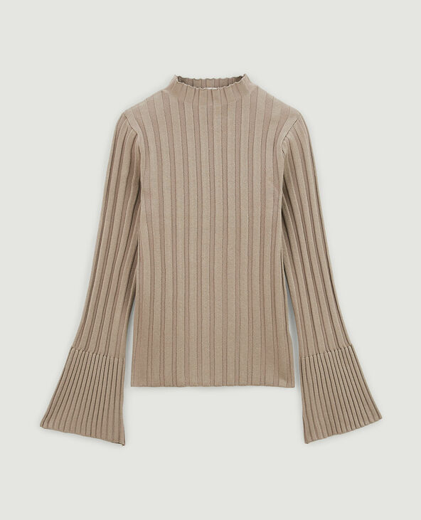 Pull fin en maille côtelée taupe - Pimkie