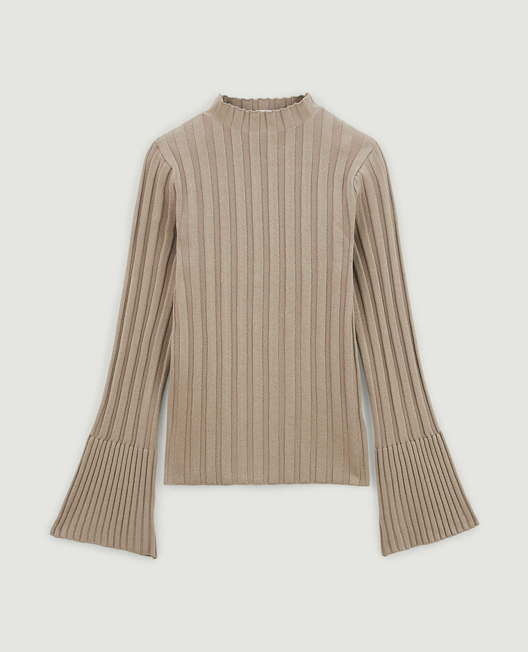 Pull fin en maille côtelée taupe - Pimkie