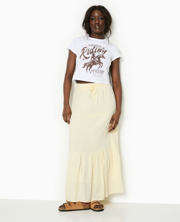 Jupon long à étages avec ceinture élastiquée Jaune pâle - Pimkie