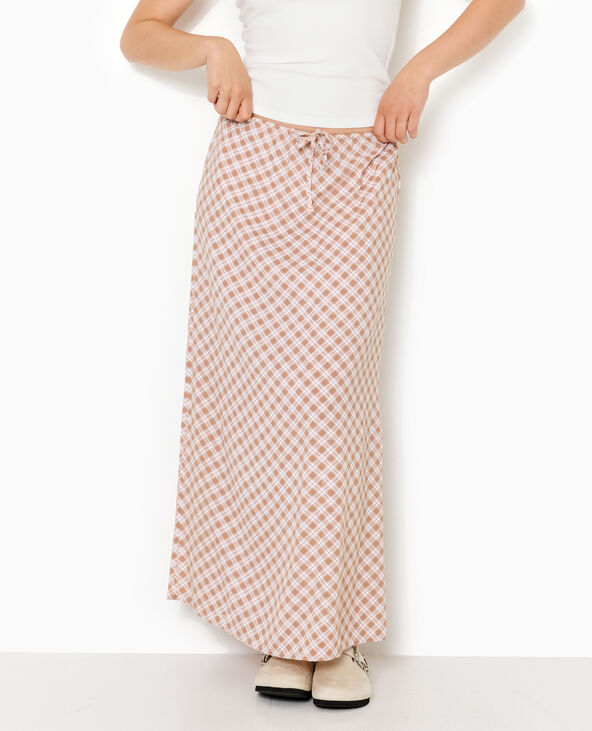 Jupe longue ceinture élastiquée motif carreaux beige - Pimkie