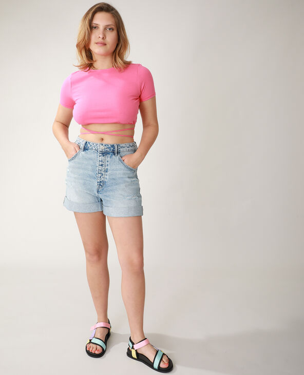 T-shirt cropped à nouer rose fuchsia - Pimkie
