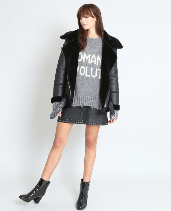 Pull XL à message gris chiné - Pimkie