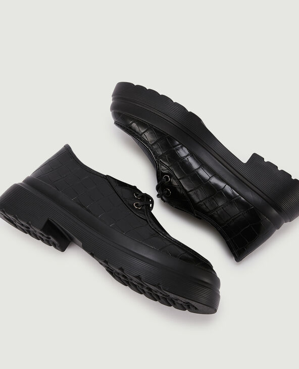 Mocassins à lacets effet croco noir - Pimkie