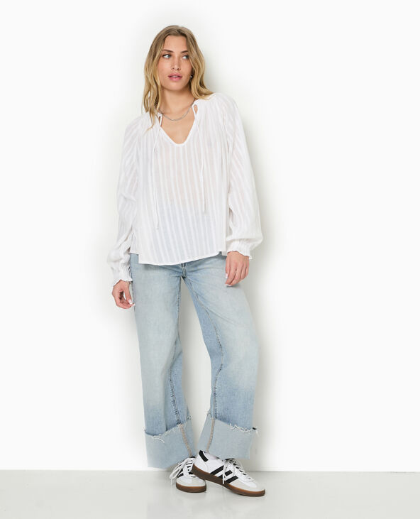 Blouse ample avec nouette et manches ballons blanc - Pimkie